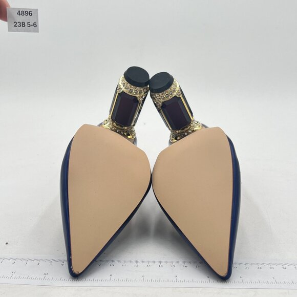 FSJ purple Rivets Bridal Pointed Toe Chunky High Heel Crystal Pumps Dress Shoes - Picture 7 of 8